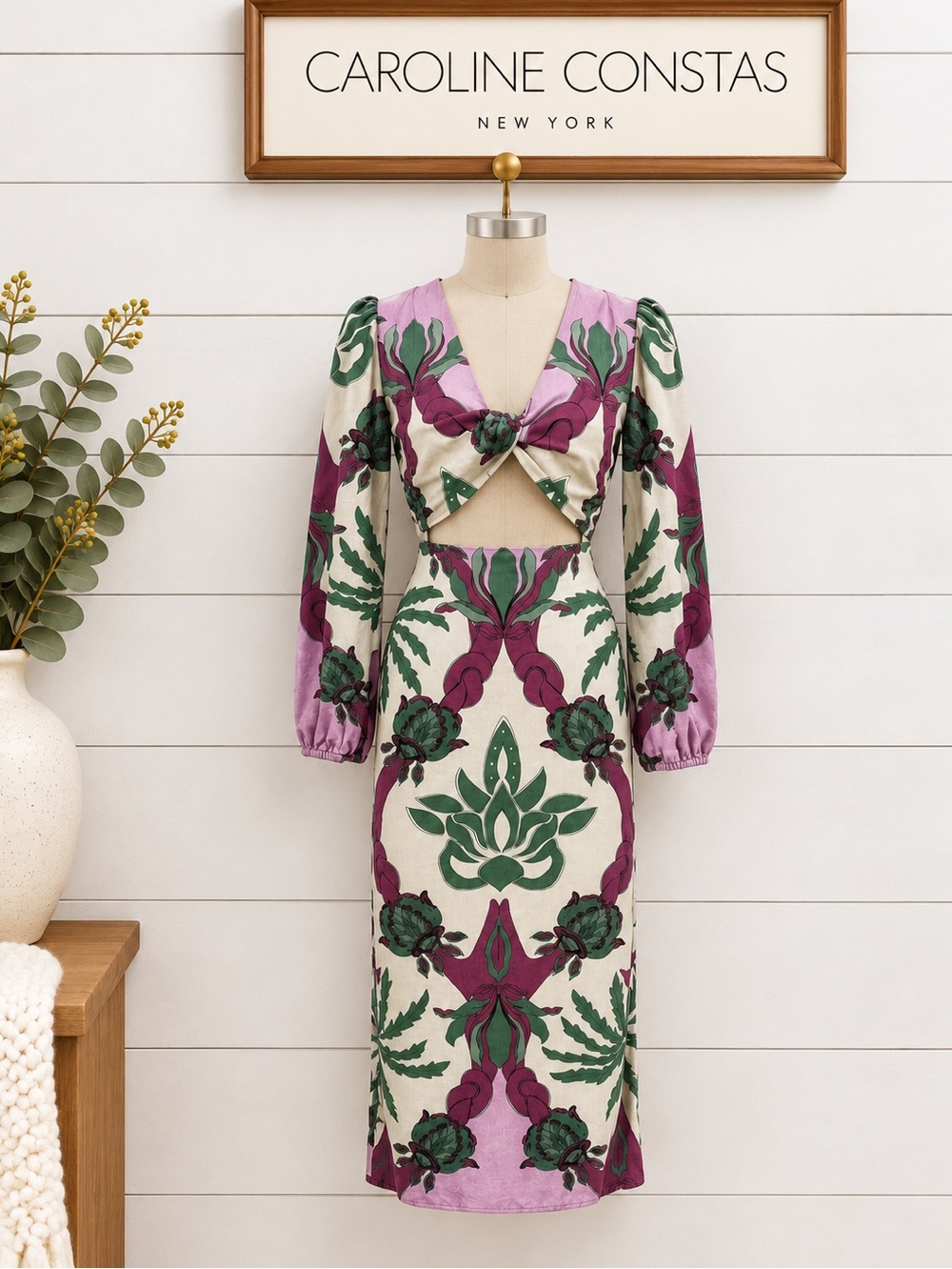 CAROLINE CONSTAS Pink & Green Printed Two-Piece Set Size S
